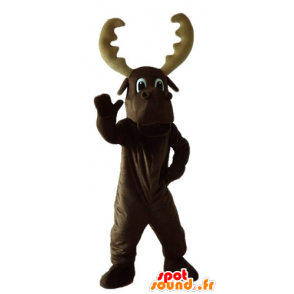 Mascot caribú marrón grande, con una gran madera - MASFR23933 - Animales del bosque