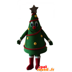 Mascotte de sapin de Noël décoré, très souriant et coloré - MASFR23934 - Mascottes Noël