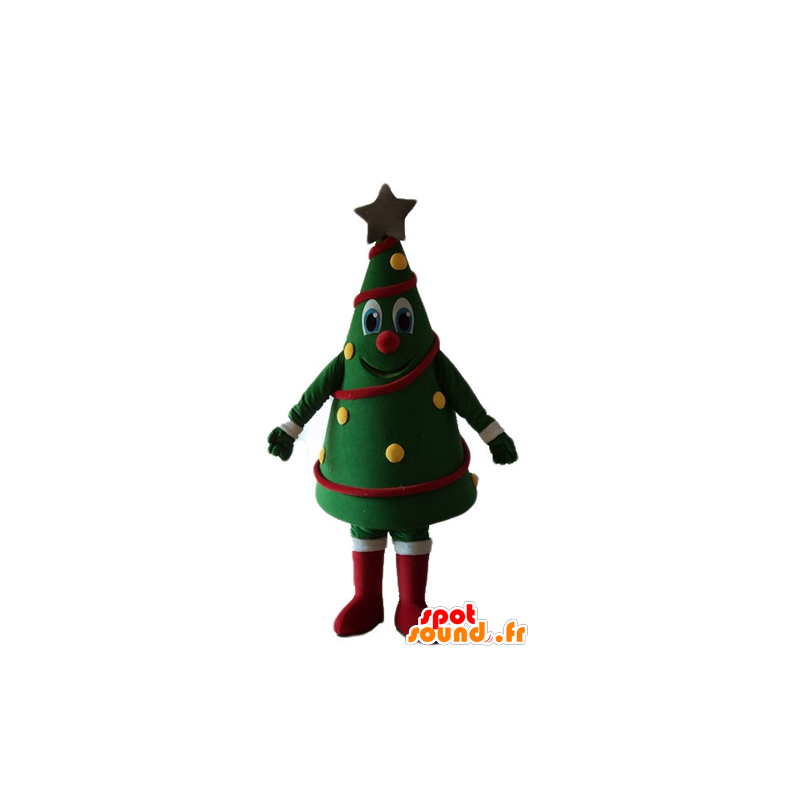 Mascotte de sapin de Noël décoré, très souriant et coloré - MASFR23934 - Mascottes Noël