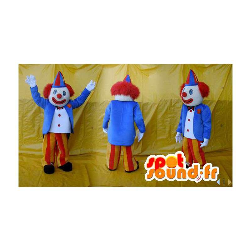 Blue clown mascot, yellow and red. Costume Circus - MASFR006577 - Mascots circus