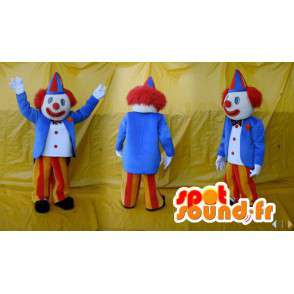 Blue clown mascot, yellow and red. Costume Circus - MASFR006577 - Mascots circus