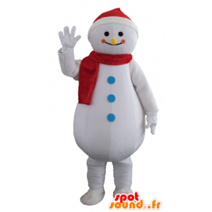 Branco Snowman mascote, Giant e sorrindo - MASFR23943 - Mascotes não classificados