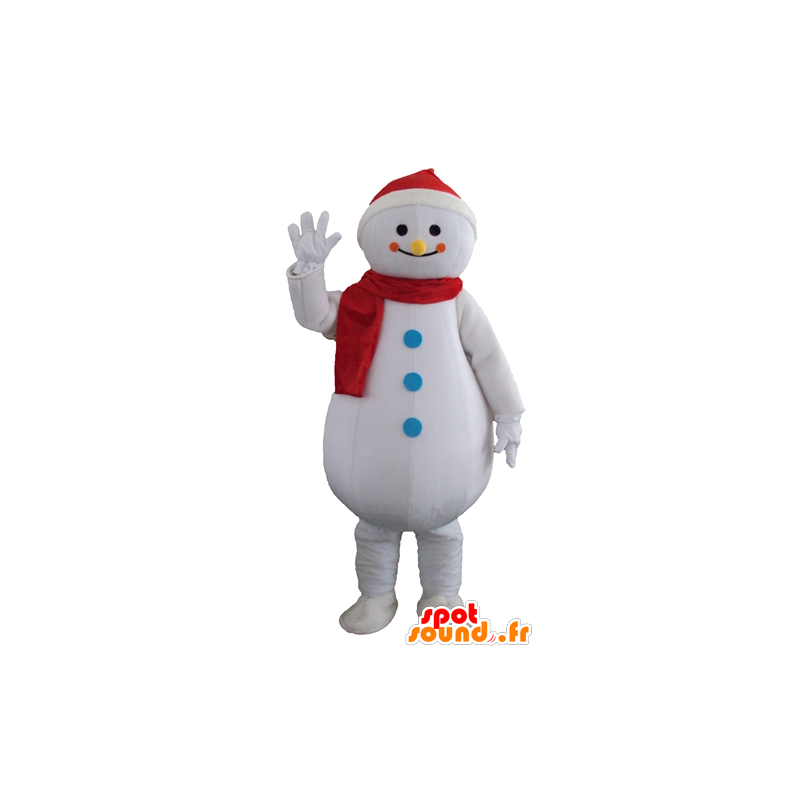 Branco Snowman mascote, Giant e sorrindo - MASFR23943 - Mascotes não classificados