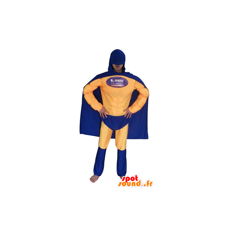 Superhero costume holding blue and yellow - MASFR23948 - Superhero mascot