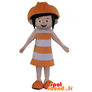 Mascotte de fille souriante, en tenue orange et blanche - MASFR23951 - Mascottes Garçons et Filles