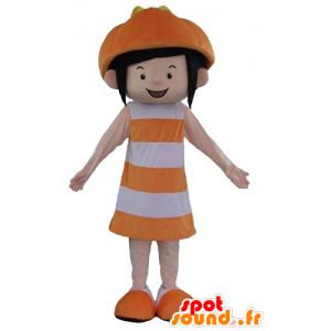 オレンジと白の衣装で笑顔の女の子のマスコット-MASFR23951-男の子と女の子のマスコット