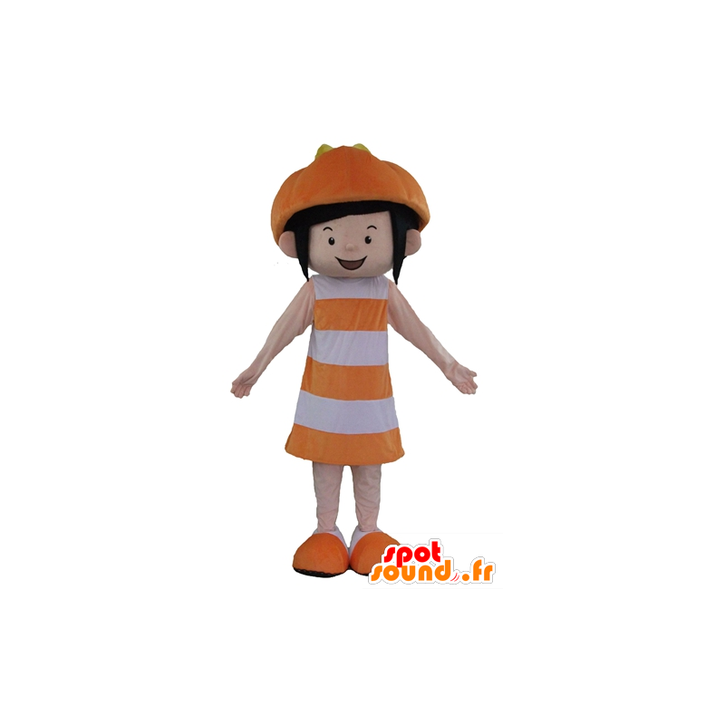 Smiling girl mascot, orange and white outfit - MASFR23951 - Mascots boys and girls