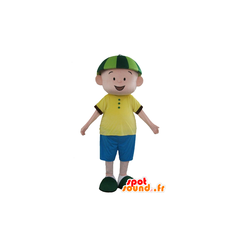 Mascotte de garçon, en tenue bleue et jaune, avec un chapeau vert - MASFR23952 - Mascottes Garçons et Filles