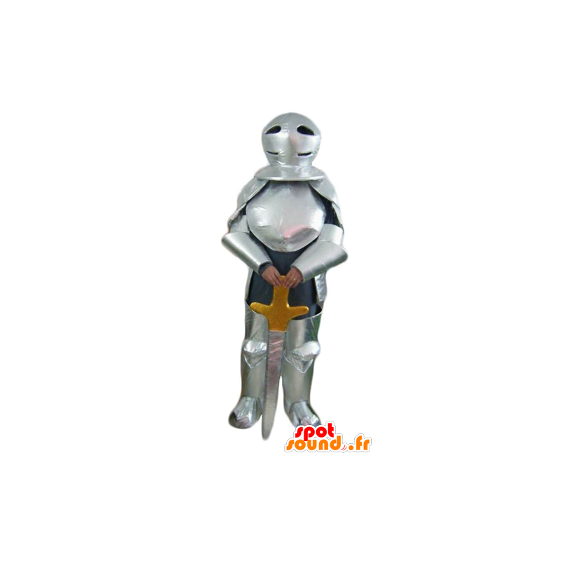 Knight maskot med sølv rustning og et sværd - Spotsound maskot