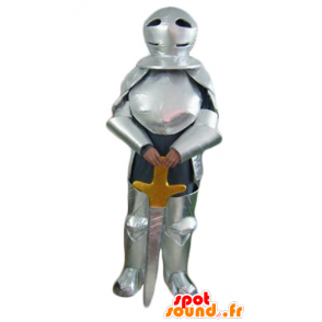 Knight Mascot, med sølv rustning og sverd - MASFR23953 - hest maskoter