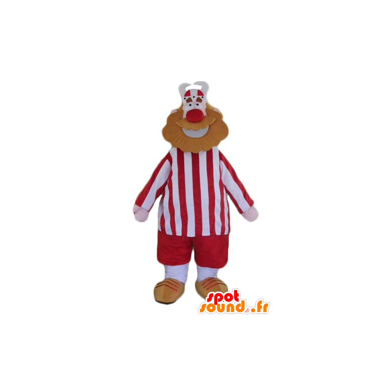 Homem Mascot barba Viking vestido de vermelho e branco - MASFR23954 - Mascotes homem