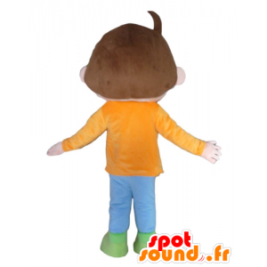 Boy mascot brown with an orange dress, blue and green - MASFR23956 - Mascots boys and girls