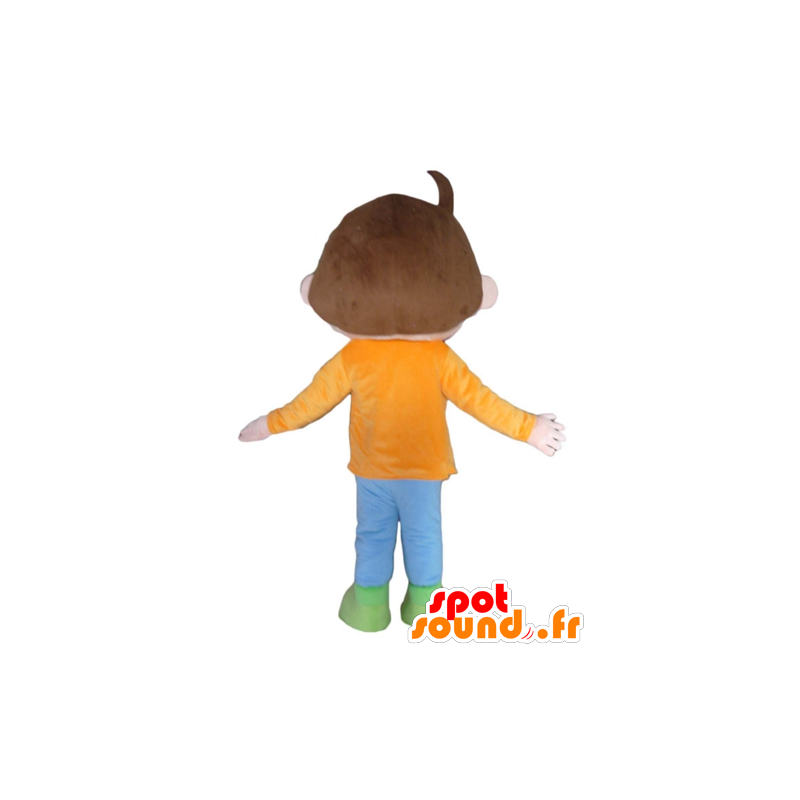 Boy mascot brown with an orange dress, blue and green - MASFR23956 - Mascots boys and girls Boy mascot brown with an orange dress, blue and green - MASFR23956 - Mascots boys and girls