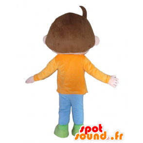 Boy mascot brown with an orange dress, blue and green - MASFR23956 - Mascots boys and girls