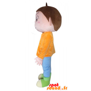Boy Mascot hnědá s oranžovou šaty, modrá a zelená - MASFR23956 - Maskoti chlapci a dívky