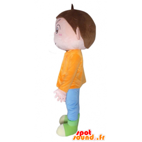Boy mascot brown with an orange dress, blue and green - MASFR23956 - Mascots boys and girls