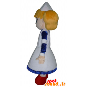 Bionda mascotte ragazza, infermiera, in abito bianco e blu - MASFR23957 - Ragazze e ragazzi di mascotte