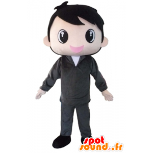 Brown boy mascot, dressed in gray, cheerful - MASFR23962 - Mascots boys and girls