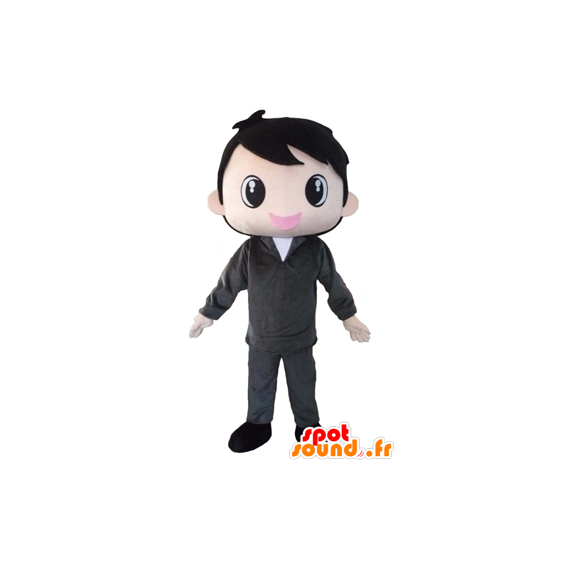 Marrom do menino mascote, vestida de cinza, muito sorridente - MASFR23962 - Mascotes Boys and Girls