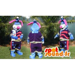 Mascote azul coelho colorido equipamento com estrelas - MASFR006582 - coelhos mascote