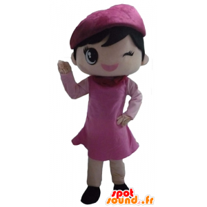 Flirtatious girl mascot dressed in a pink dress - MASFR23964 - Mascots boys and girls