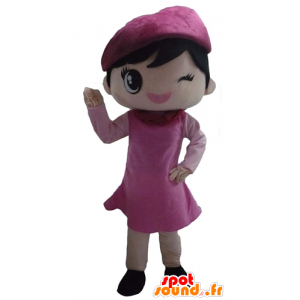 Flirterig meisje mascotte gekleed in een roze jurk - MASFR23964 - Mascottes Boys and Girls