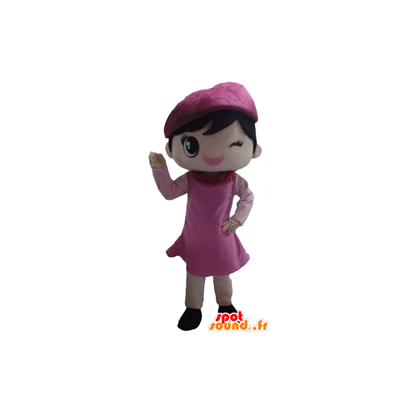 Mascote paquera menina vestida com um vestido rosa - MASFR23964 - Mascotes Boys and Girls