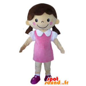 Flirtatious girl mascot dressed in a pink dress - MASFR23965 - Mascots boys and girls