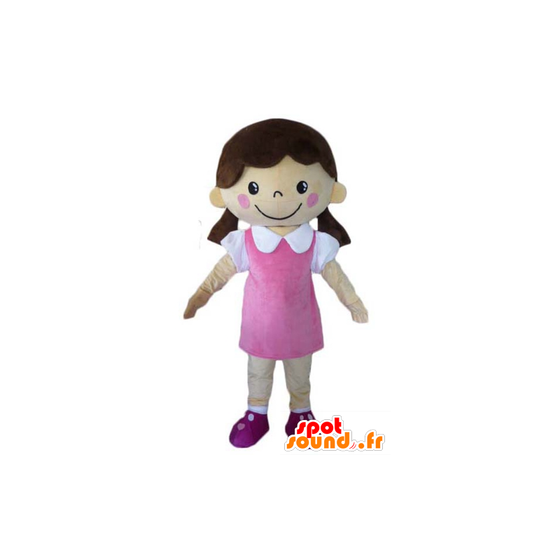 Flirtatious girl mascot dressed in a pink dress - MASFR23965 - Mascots boys and girls