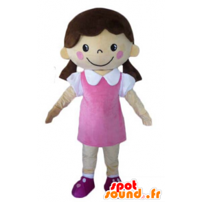 Flirtatious Mädchen Maskottchen in einem rosa Kleid angezogen - MASFR23965 - Maskottchen-jungen und Mädchen