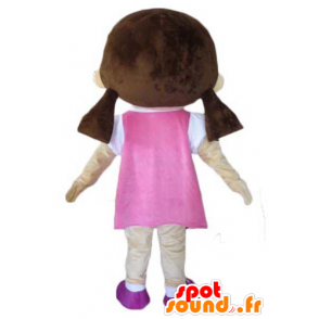 Flirtatious girl mascot dressed in a pink dress - MASFR23965 - Mascots boys and girls