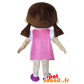 Mascotte de fille coquette habillée d'une robe rose - MASFR23965 - Mascottes Garçons et Filles