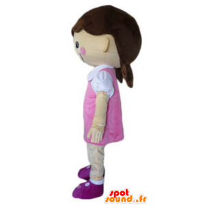 Mascotte de fille coquette habillée d'une robe rose - MASFR23965 - Mascottes Garçons et Filles