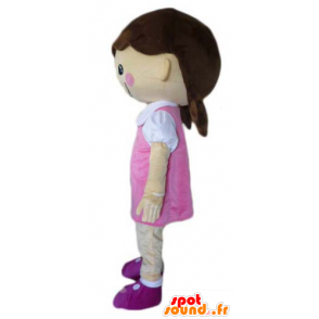 Flirtatious girl mascot dressed in a pink dress - MASFR23965 - Mascots boys and girls