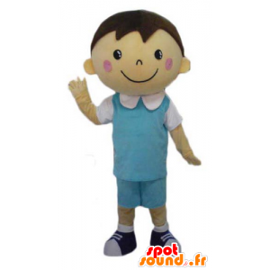 Menino mascote, escola bem vestido, com uma roupa azul e branco - MASFR23966 - Mascotes Boys and Girls