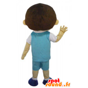 Mascotte de garçon, d'écolier bien habillé, avec une tenue bleue et blanche - MASFR23966 - Mascottes Garçons et Filles