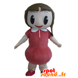 Mascotte de fillette très souriante, avec une robe rouge - MASFR23968 - Mascottes Garçons et Filles