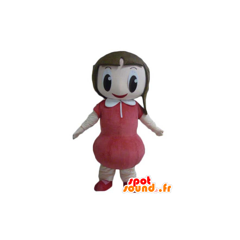 Mascotte muy sonriente niña con un vestido rojo - MASFR23968 - Chicas y chicos de mascotas