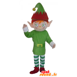 Mascotte de lutin, d'elfe, habillé en vert, blanc et rouge - MASFR23974 - Mascottes Humaines