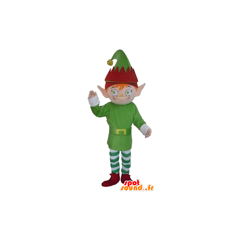 Mascotte de lutin, d'elfe, habillé en vert, blanc et rouge - MASFR23974 - Mascottes Humaines