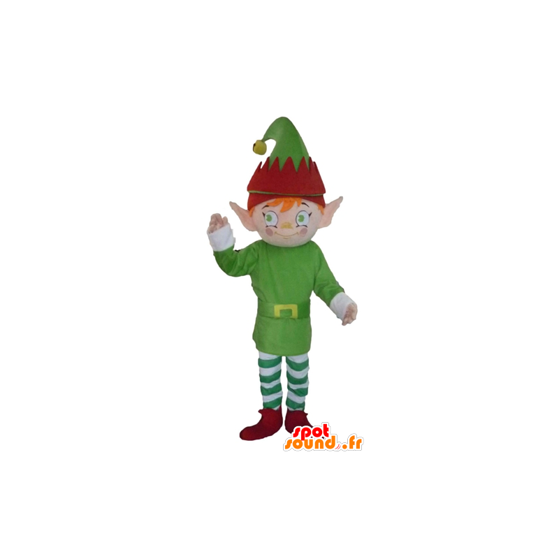 καλλικάτζαρος μασκότ, ξωτικό, ντυμένο στο πράσινο, λευκό και κόκκινο - MASFR23974 - Ανθρώπινα Μασκότ