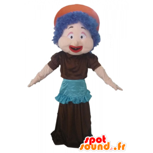 Donna della mascotte con i capelli blu, un vestito e grembiule - MASFR23975 - Donna di mascotte