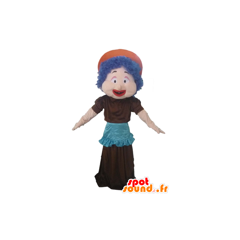 Mascot woman with blue hair, a dress and apron - MASFR23975 - Mascots woman