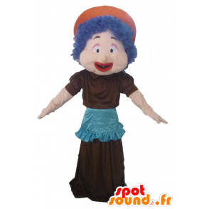 Mascot woman with blue hair, a dress and apron - MASFR23975 - Mascots woman