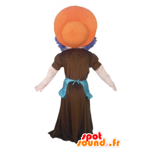 Mascot woman with blue hair, a dress and apron - MASFR23975 - Mascots woman