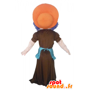 Mascotte de femme, avec des cheveux bleus, une robe et un tablier - MASFR23975 - Mascottes Femme