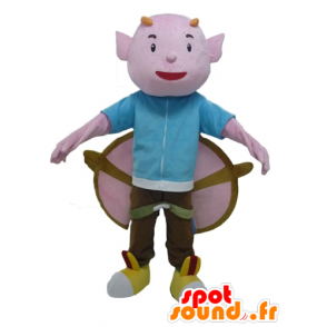 Mascot lyserød imp, med horn og store vinger - Spotsound maskot