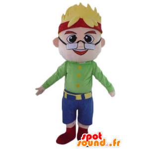Blond drengeman maskot med briller og pandebånd - Spotsound
