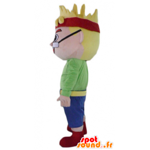 Mascotte d'homme de garçon blond, avec des lunettes et un bandeau - MASFR23986 - Mascottes Homme