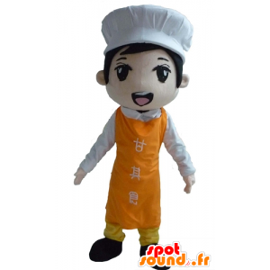 Asiatisk kokmaskot med forklæde og kokkehue - Spotsound maskot
